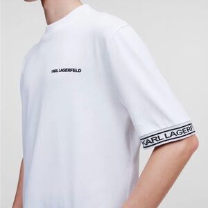 Karl Lagerfeld White Short-Sleeve Logo Crew Tee with Black Trim